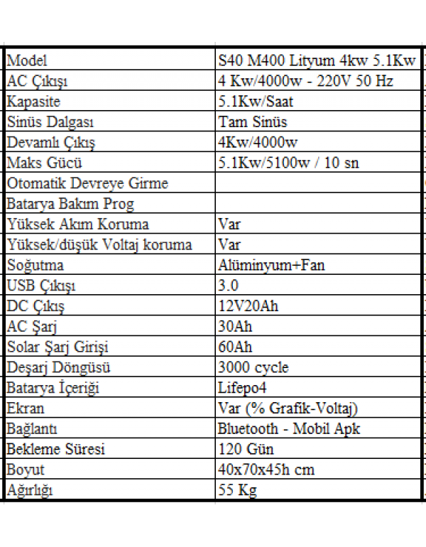 Sessiz S40 M400 Lityum 4kw 5.1Kw Sessiz S40 M400 Lityum 4kw 5.1Kw